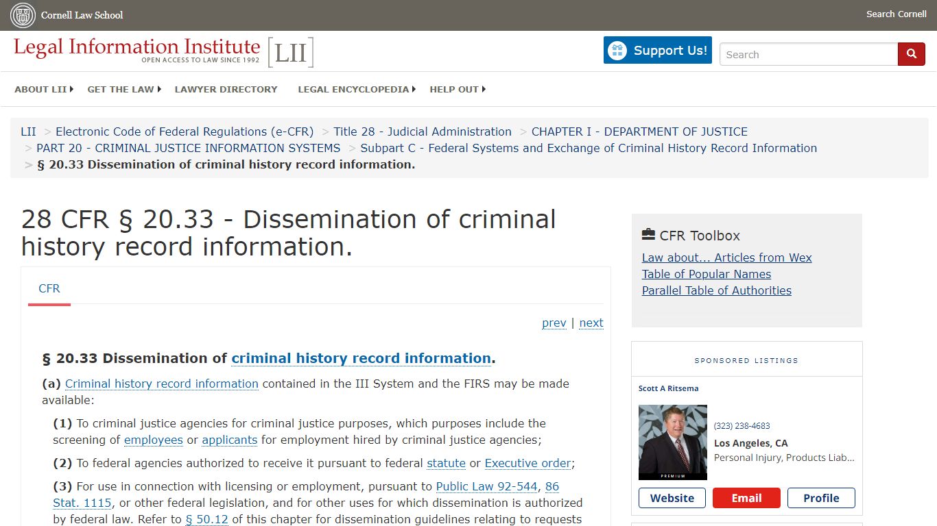 28 CFR § 20.33 - Dissemination of criminal history record information.